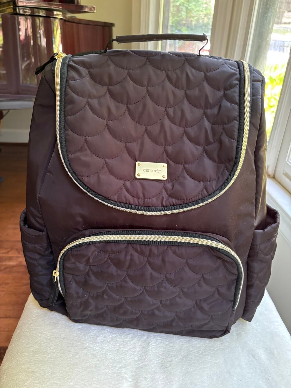 Carter's Ready To Go Diaper Backpack In Black Quilted Design